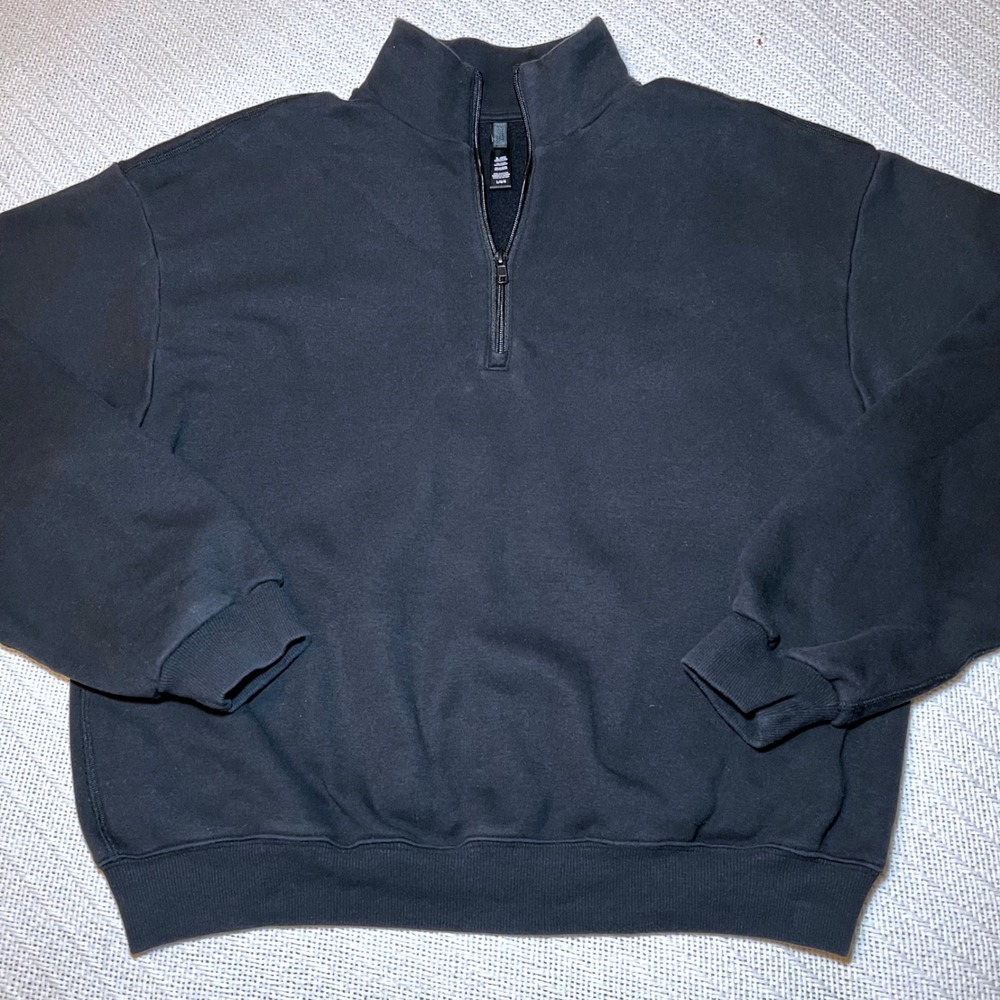 Skims Cotton Fleece Quarter Zip Pullover Sweatshirt Onyx Black Large